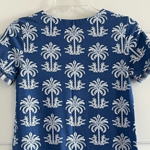 Spartina 449 Island Blue Oyster Alley Palm Tree Sheath Dress Fringe XS Beachy - Picture 8 of 12